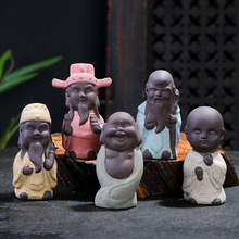 紫砂创意茶宠 福禄寿 小和尚 紫砂彩砂汽车饰品  小沙弥厂家直销