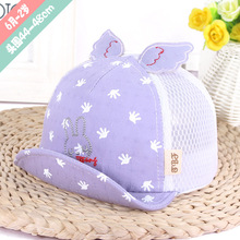 夏季新款小孩帽子翅膀软檐婴幼儿鸭舌帽小白兔宝宝帽印花儿童网帽