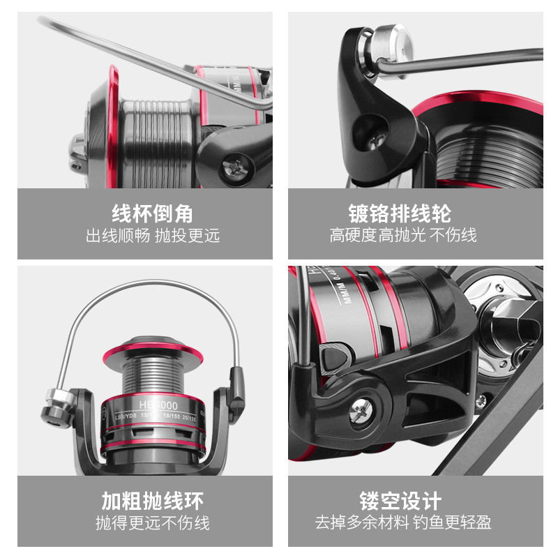 Linnhue All Metal Fishing Wheel Fishing Reel Casting Rods Fishing Reel Spinning Reel Fishing Wheel Telescopic Fishing Rod round Long Cast Wheel Fishing Gear Wholesale