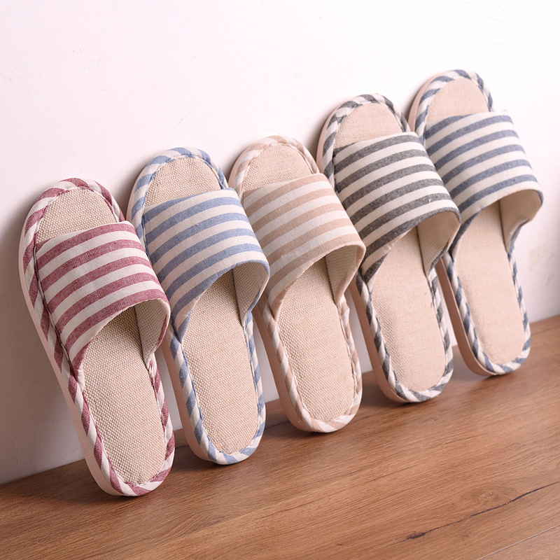 Women's Spring and Autumn Indoor Household Couple Non-Slip Soft Bottom Summer Cotton Linen Fabric Sweat-Absorbent Slippers Men