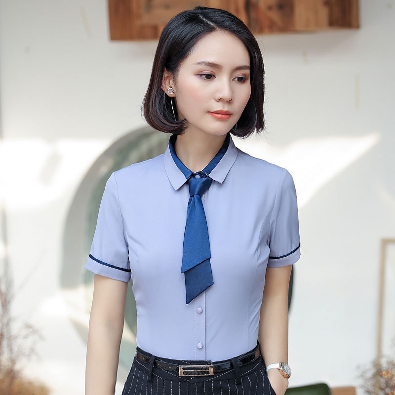 2024夏季新款职业装女衬衫短袖工作服韩版修身ol大码女士衬衣工装