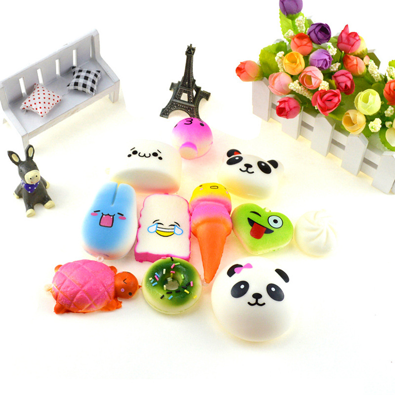 Hot Sale Squishy Simulation Pu Slow Rebound Bread Cake Donut 20 Random Sets Mobile Phone Key Hanger