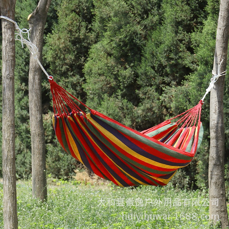 Huiyi Thickened Canvas Hammock Outdoor Anti-Rollover Outdoor Single Hammock Double Swing with Wooden Stick Factory Wholesale