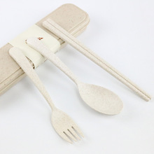 小麦秸秆餐具套装便携塑料礼品餐具套装吐骨碟杯子勺叉筷子碗盘子