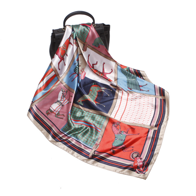Large Kerchief 90cm Women's Gift Silk Scarf Spring and Autumn New Scarf Satin Imitation Silk Printing Talma Wholesale