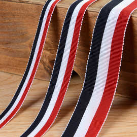 厂家直销新款现货涤纶帽带红白蓝条纹色织牙边带波浪边服装织带