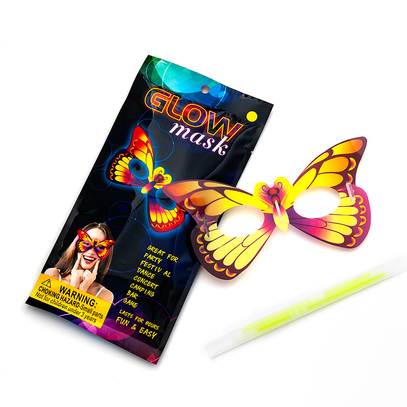 Hardcover Light-Emitting Butterfly Mask Fluorescent Eye Mask Halloween Christmas Party Light Stick Factory