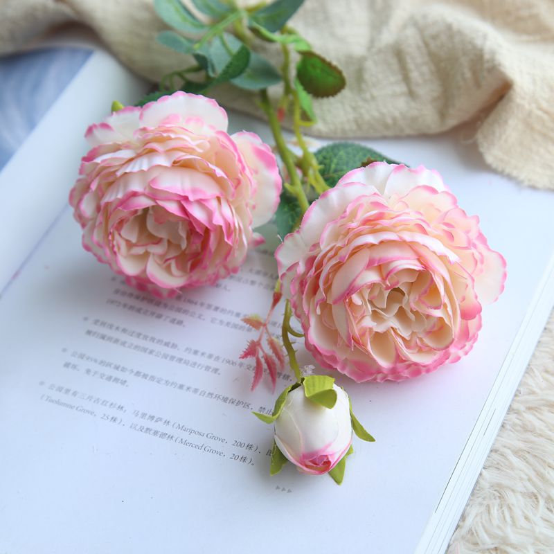 artificial flower artificial plant European-Style Core Western Rose 3-Head Peony Artificial Flower Factory Home Decoration Wedding Fake Flowers for Wall Decoration Mw51010