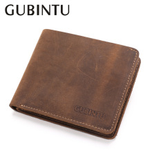 GUBINTU复古头层疯马皮男士短款钱包 牛皮钱夹真皮男包wallet men