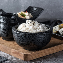 美光烧 韩式陶瓷碗米饭碗汤碗泡菜碗5寸黑色厚边圆碗创意瓷器餐具