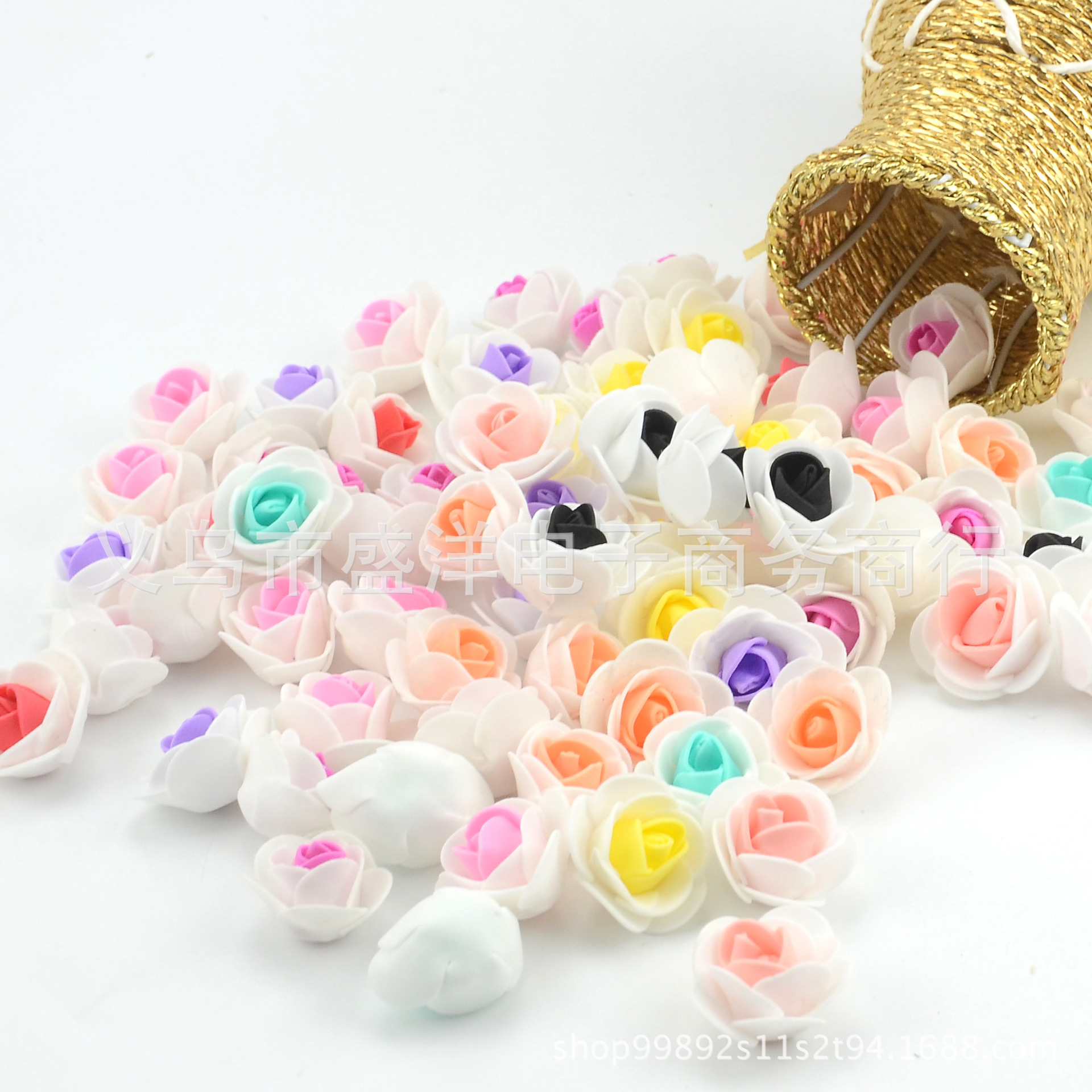 厂家直销 双色pe 仿真泡沫花DIY小熊配件玫瑰花头婚庆假花环批发