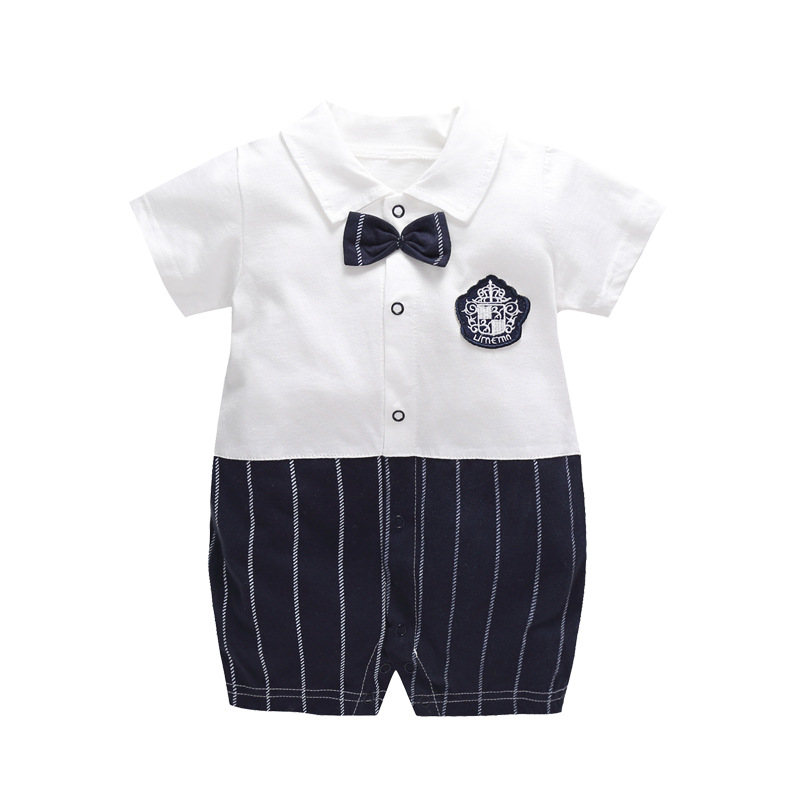 Baby Jumpsuit Summer Baby Full Moon Clothing Gentleman Romper Short Sleeve Jumpsuit Newborn Romper Foreign Trade Wholesale Baby Clothes