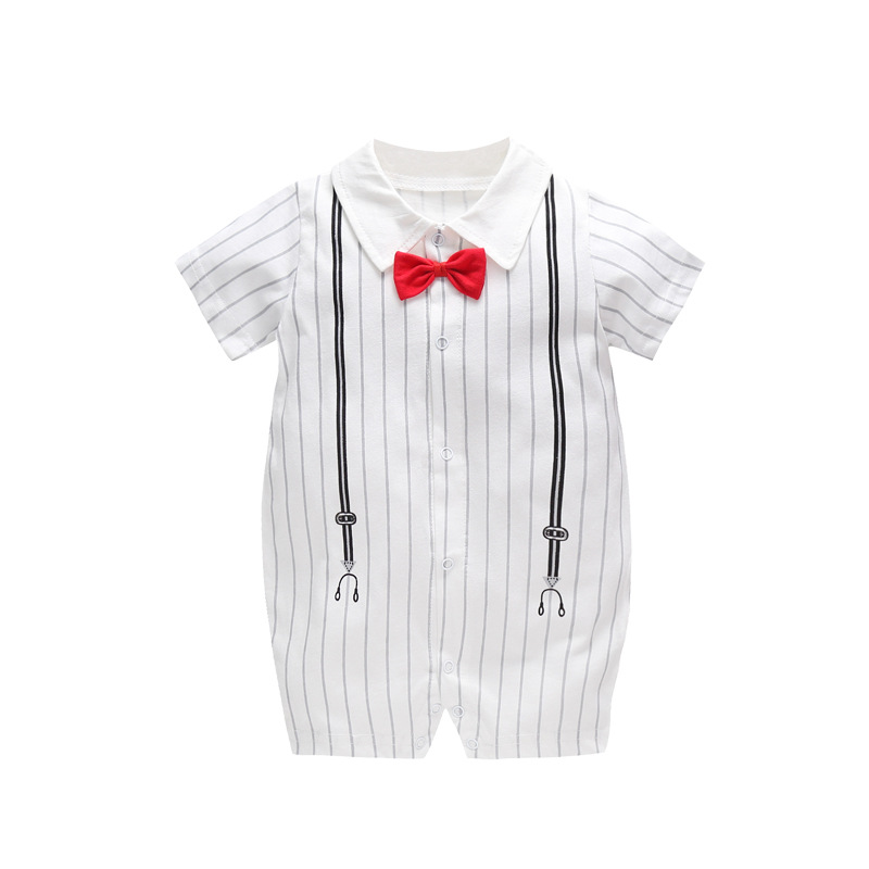 Baby Jumpsuit Summer Baby Full Moon Clothing Gentleman Romper Short Sleeve Jumpsuit Newborn Romper Foreign Trade Wholesale Baby Clothes