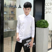 夏季白衬衫男士长袖韩版修身纯色商务休闲衬衣男青少年寸衫