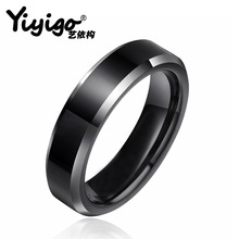 男士6mm钨钢黑色戒指 黑色本色钨钢双色戒指 碳化钨Tungsten戒指