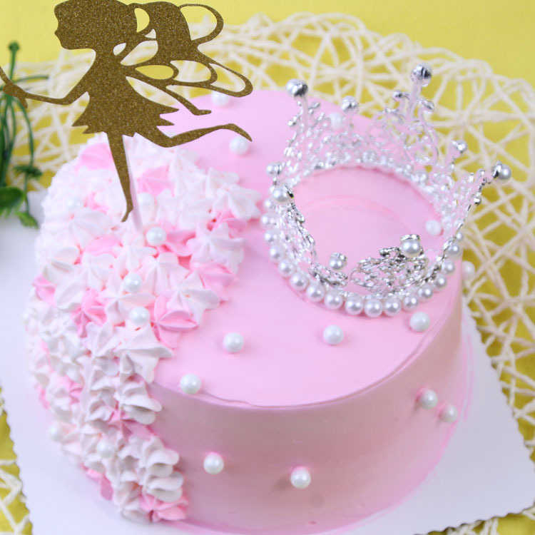 Factory Wholesale Small round Children's Birthday Crown Pearl Rhinestone Princess Decorative Gift Cake Baking Crown