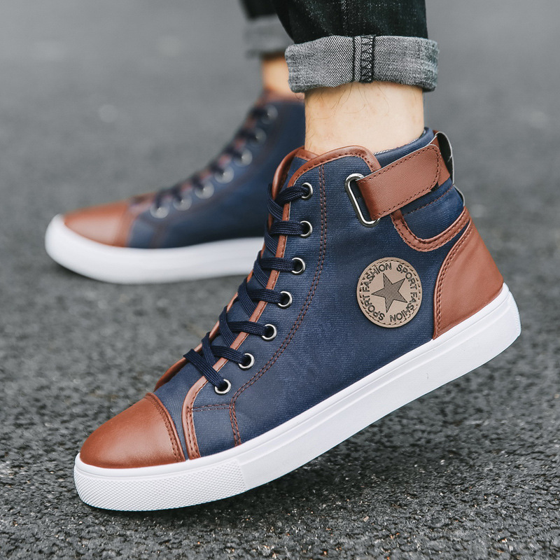 2024 spring new vintage fashion shoes british ankle boots men‘s high-top shoes korean fashion men‘s high-top board shoes