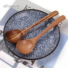 家居厨房用具木质汤勺弯柄日式原木大圆口汤勺 木饭勺18.5*4.5cm