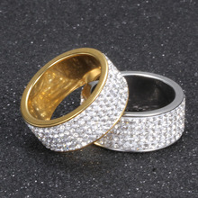 厂家批发 欧美时尚8MM五排镶钻不锈钢戒指指环个性百搭对戒饰品女