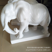 芝麻白石材浮雕汉白玉石雕小件大象书房办公室摆件 酒店动物雕塑