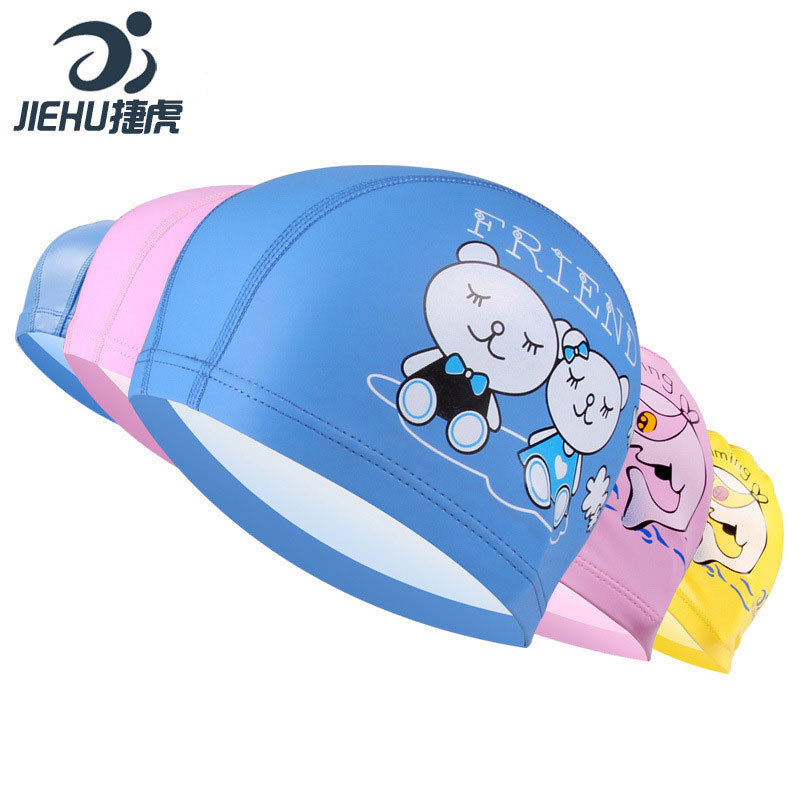 Professional Printing and Printing Logo Children's Swimming Cap Waterproof Hair Care PU Coating Swimming Cap Wholesale Cute Cartoon Swimming Cap