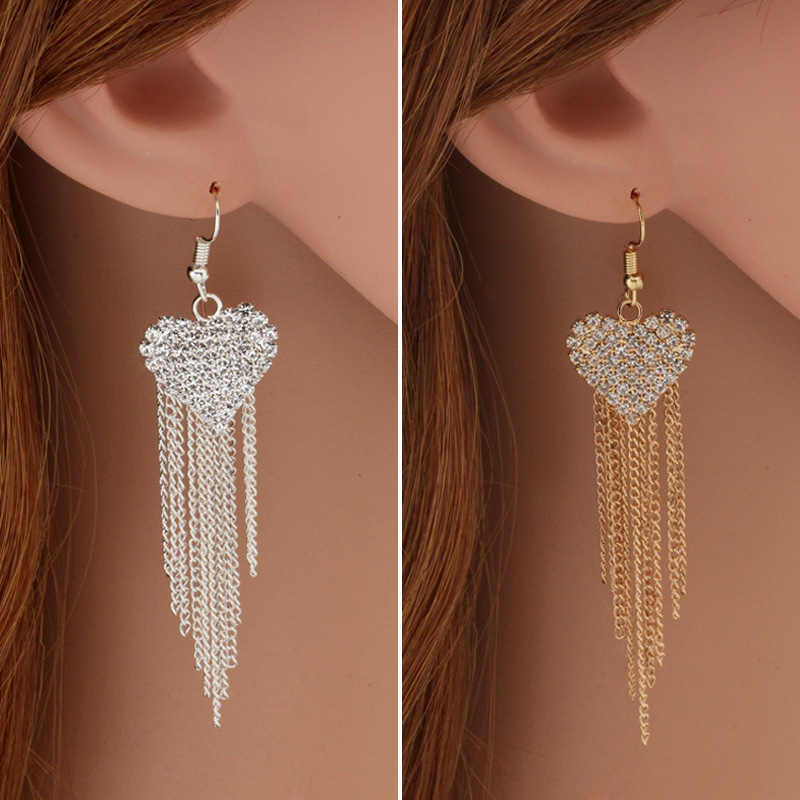 韩国长款流苏耳环女 时尚耳饰心形流苏耳环耳坠气质镶钻爱心耳饰