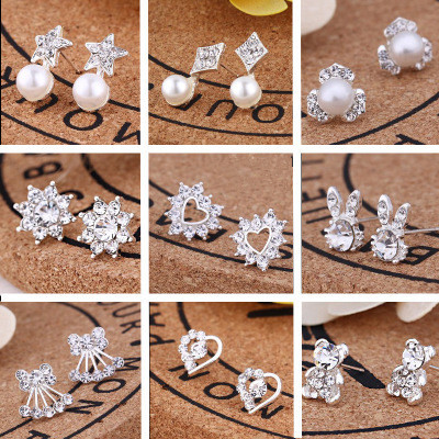 Pinduoduo Supply Korean Style Hot Sale New Flower Rhinestone Pearl Stud Earrings Women's Small Jewelry Earrings Girls Wholesale