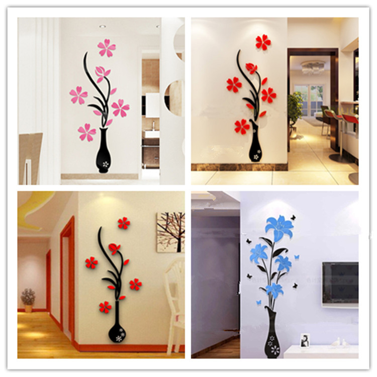 Vase Plum 3D 3D Wall Stickers Hallway Restaurant Wall Decoration TV Background Wall Stickers Creative Glass Door Sticker