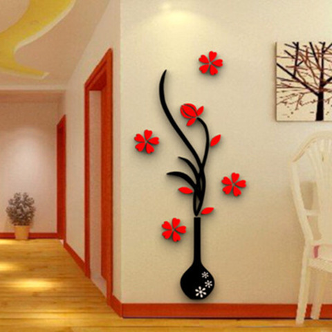 Vase Plum 3D 3D Wall Stickers Hallway Restaurant Wall Decoration TV Background Wall Stickers Creative Glass Door Sticker