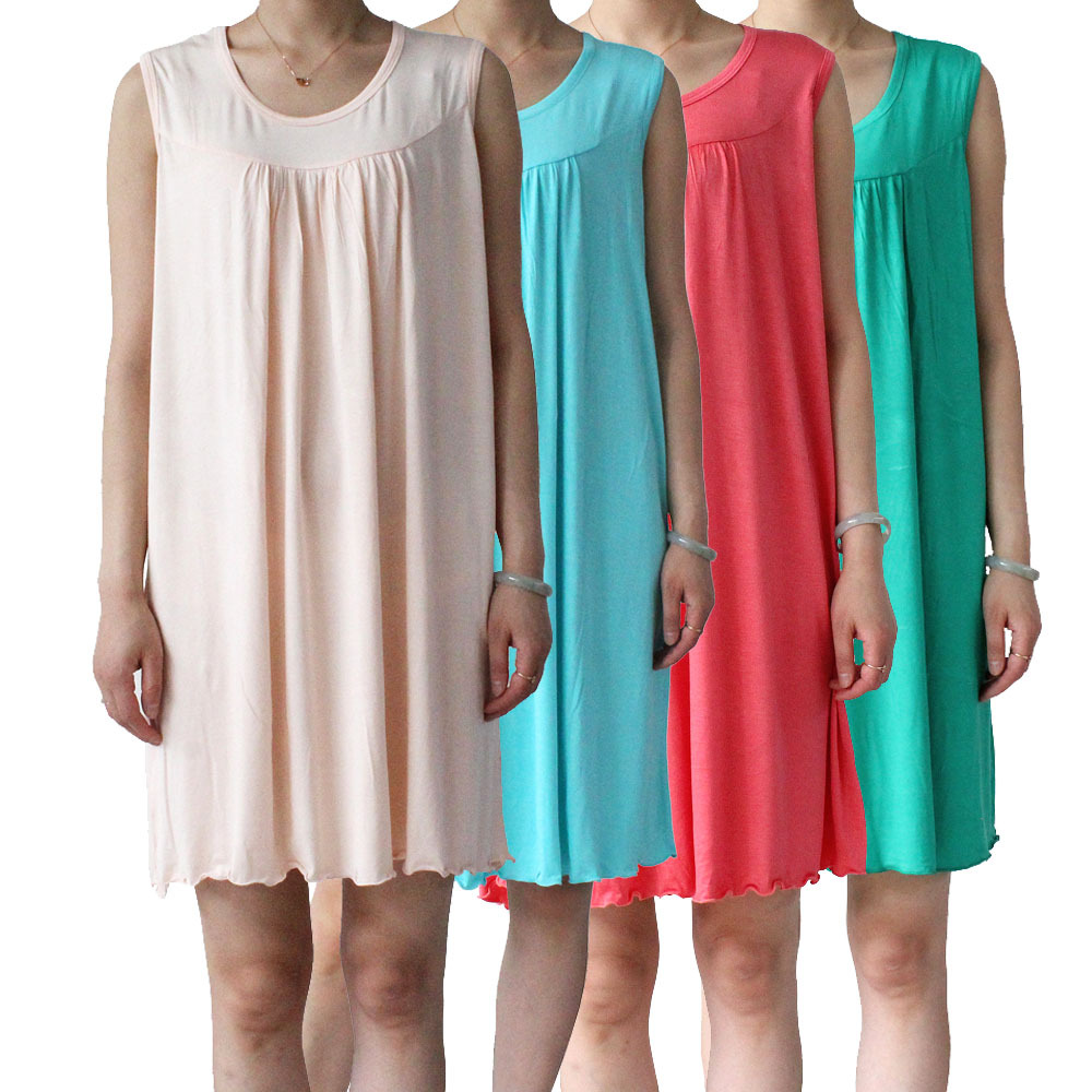 加肥加大夏季女士睡裙 莫代尔女连衣裙纯色长睡裙 宽肩版-阿里巴巴