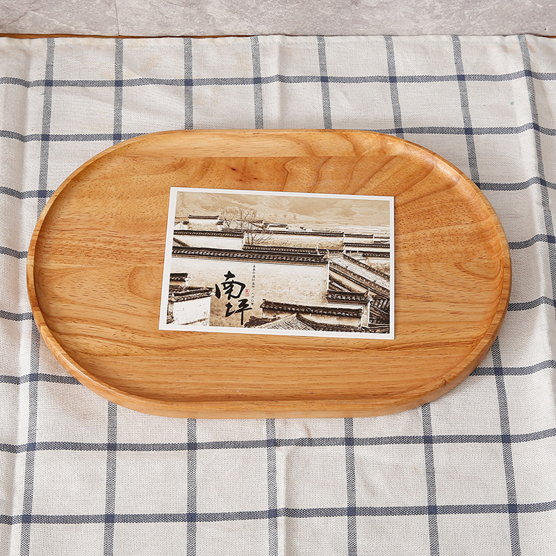 Wooden Wood Dish round Rubber Wood Snack and Fruit Plate Dim Sum Plate Creative Wooden round Dish Tableware Wholesale