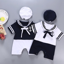 代发小小海军造型连体衣服 宝宝哈衣爬服 夏天短袖婴儿服装二件套
