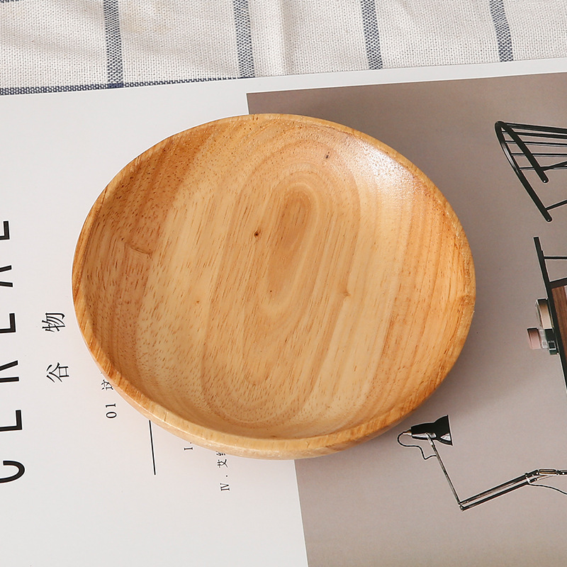 Wooden Wood Dish round Rubber Wood Snack and Fruit Plate Dim Sum Plate Creative Wooden round Dish Tableware Wholesale