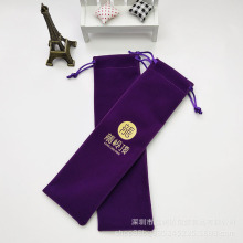 厂家生产针织底长毛绒布袋紫色绒布束口袋 双抽绳牛角梳长束口袋
