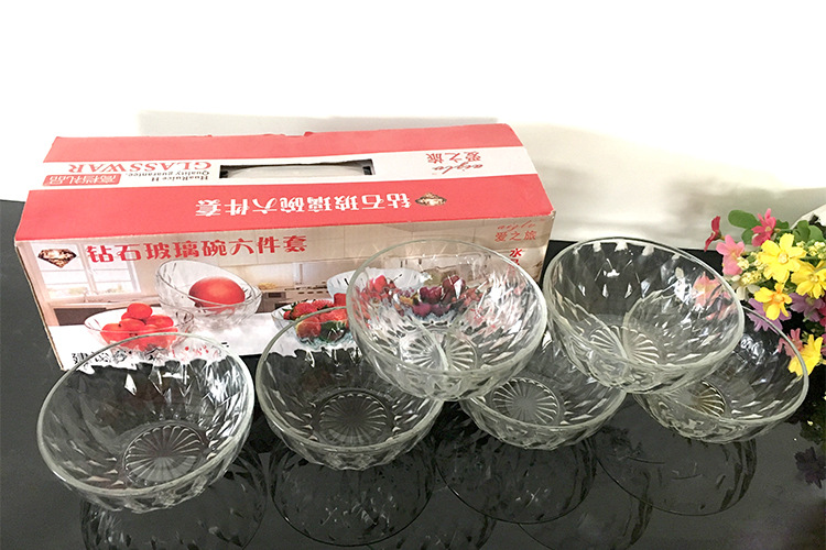 Crystal Salad Bowl Glass Bowl Two-Piece Set Four-Piece Diamond Bowl Plate Six-Piece Set Wholesale Holiday Gift