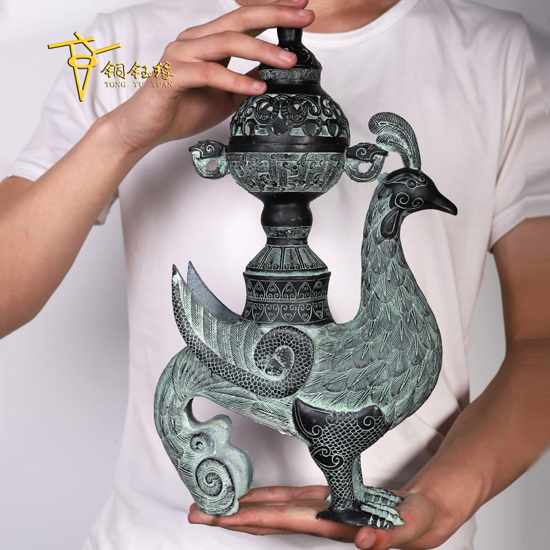 bronze antique antique phoenix incense burner incense burner gift decoration copper crafts decoration wholesale factory direct sales