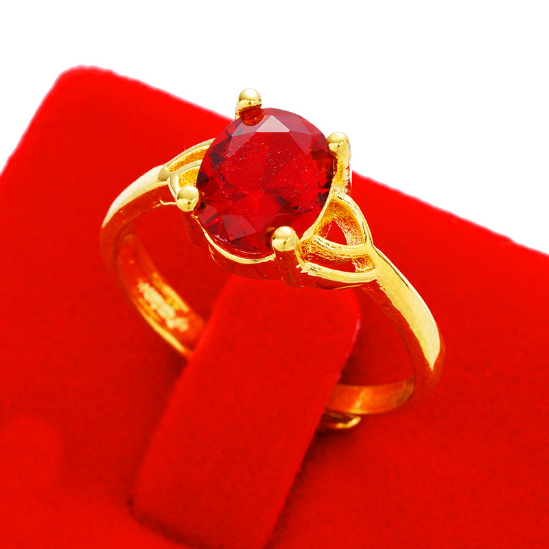 Sand Gold Imitation Color Red Gem Women's Ring Does Not Fade for a Long Time Niche Imitation Tourmaline Diamond Ring Inlaid Imitation Jade Open Ring