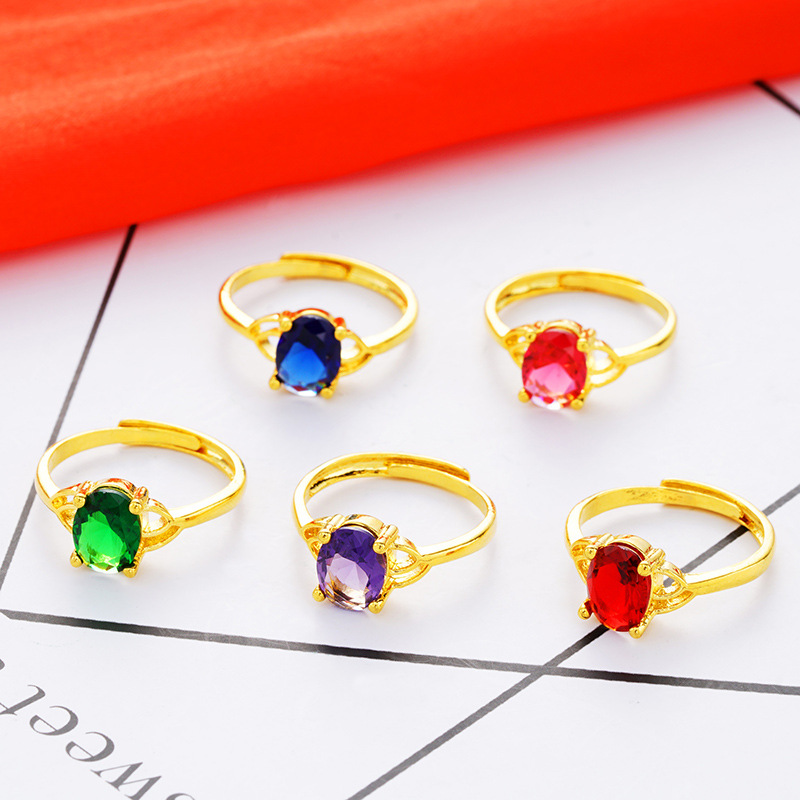 Sand Gold Imitation Color Red Gem Women's Ring Does Not Fade for a Long Time Niche Imitation Tourmaline Diamond Ring Inlaid Imitation Jade Open Ring