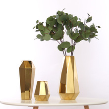 简约北欧风格电镀金色几何抽象陶瓷花瓶设计师样板房摆件批发