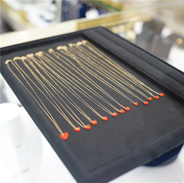 日本小红心项链女黄金桃心形女吊坠纯银镀18k爱心锁骨链大号小号