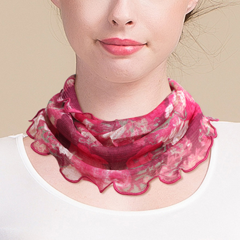 Spring and Summer Silk Scarf Women's Pullover Scarf Mulberry Silk Knitted Collar Scarf Small Silk Scarf Sun Protection Sunshade Net Eye Fake Collar