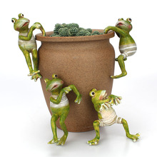 跨境外贸4个装卡通可爱爬缸青蛙盆栽挂饰花园仿真动物树脂工艺品