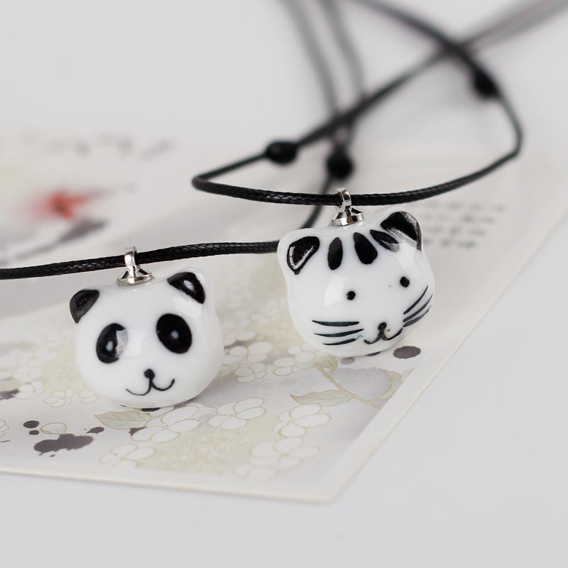 Ceramic Panda Meow Necklace Female Couple Bone Whistle Sweater Chain Long and Simple Small Jewelry Wholesale Stall Product Hot