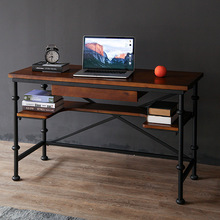 美式防古loft工业风笔记本电脑桌实木铁艺创意复古抽屉单人办公桌