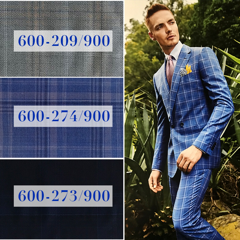 意大利品牌布料marzoni玛佐尼格子制作西装面料纯色蓝色格子面料