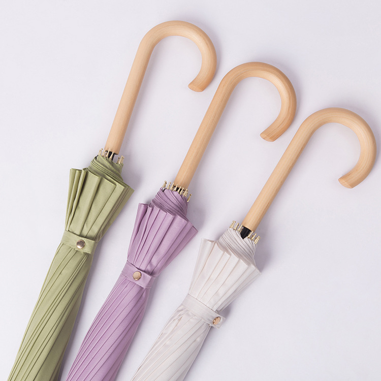 日系小清新16骨直柄雨伞女生原木风复古长柄伞创意晴雨广告礼品伞