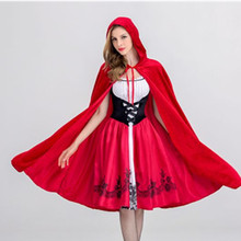 萌妹欧美万圣节小红帽服装成人cosplay服派对装小红帽披肩连衣裙