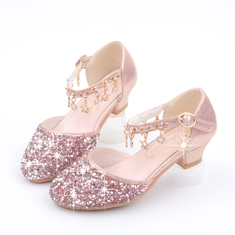 kid shoe Korean Style Children's Shoes New Girls High Heel Shoes Sequined Spring and Autumn Medium and Large Children's Princess Shoes Student Performance Shoes Closed Toe Sandals