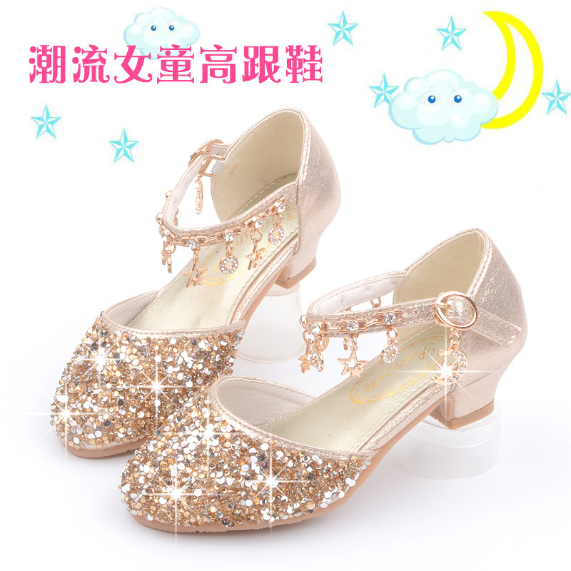 kid shoe Korean Style Children's Shoes New Girls High Heel Shoes Sequined Spring and Autumn Medium and Large Children's Princess Shoes Student Performance Shoes Closed Toe Sandals