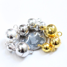 S925纯银手工DIY手链项链珍珠扣双环磁性扣子光面球形磁铁吸扣